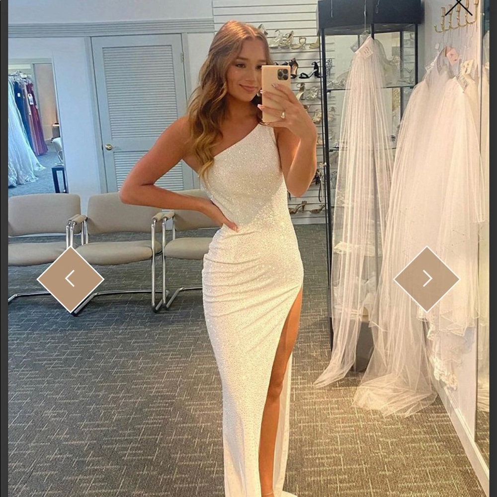 One shoulder simple pearl white evening dress (never been worn before)